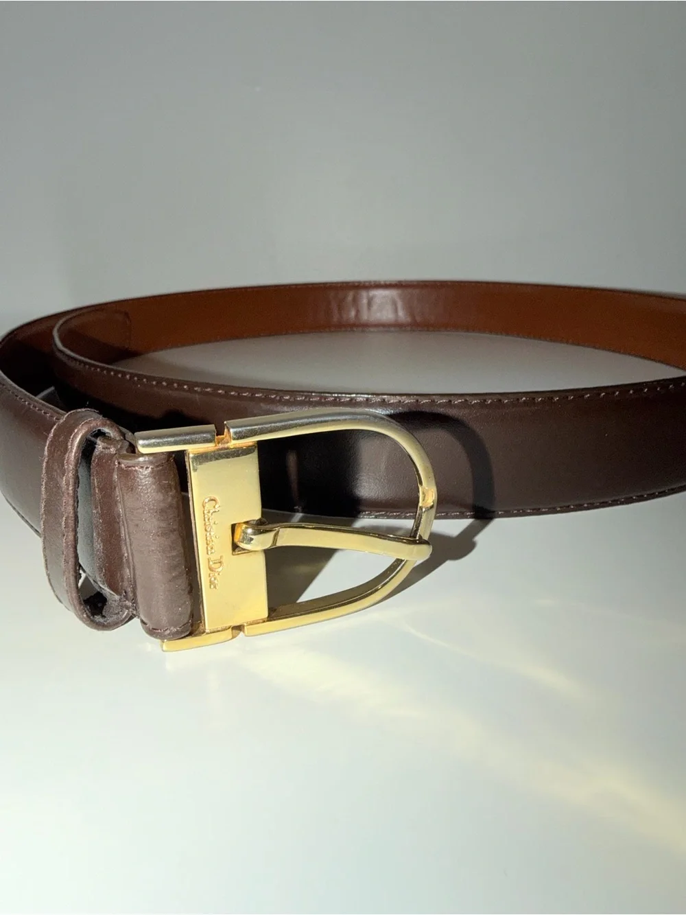 Vintage Signed Christian Dior Brown Split Leather Men’s Belt, Sz 38